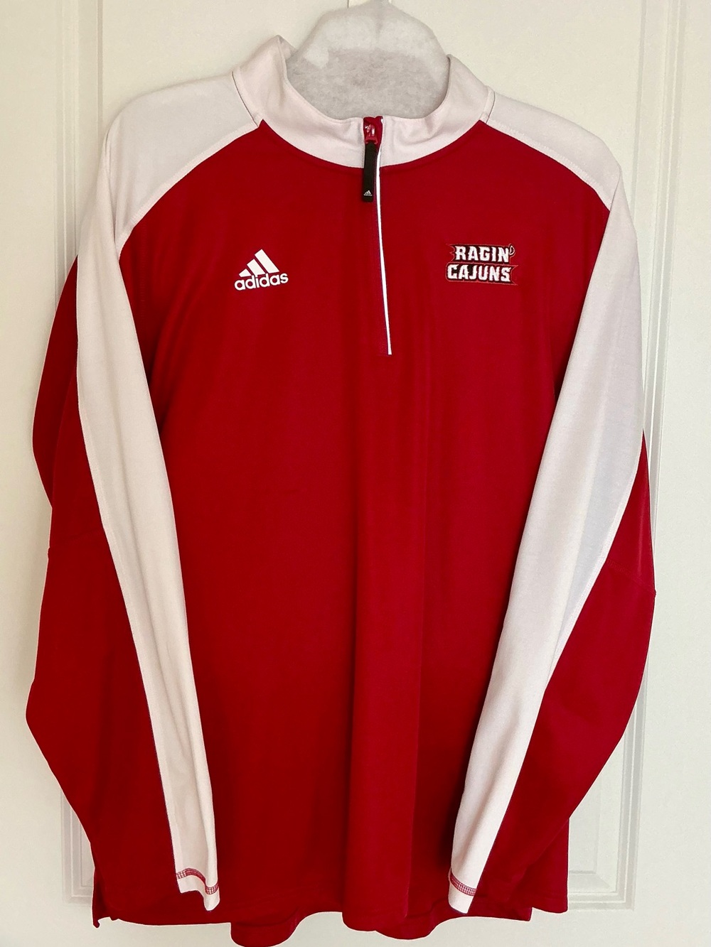 Adidas Red and White Zip-Front Athletic Jacket, Ragin Cajuns